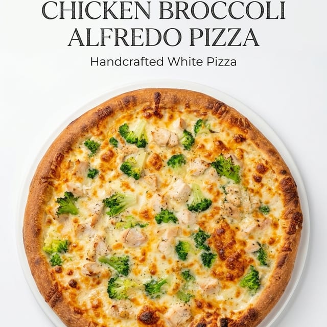 Chicken Broccoli Alfredo Pizza.