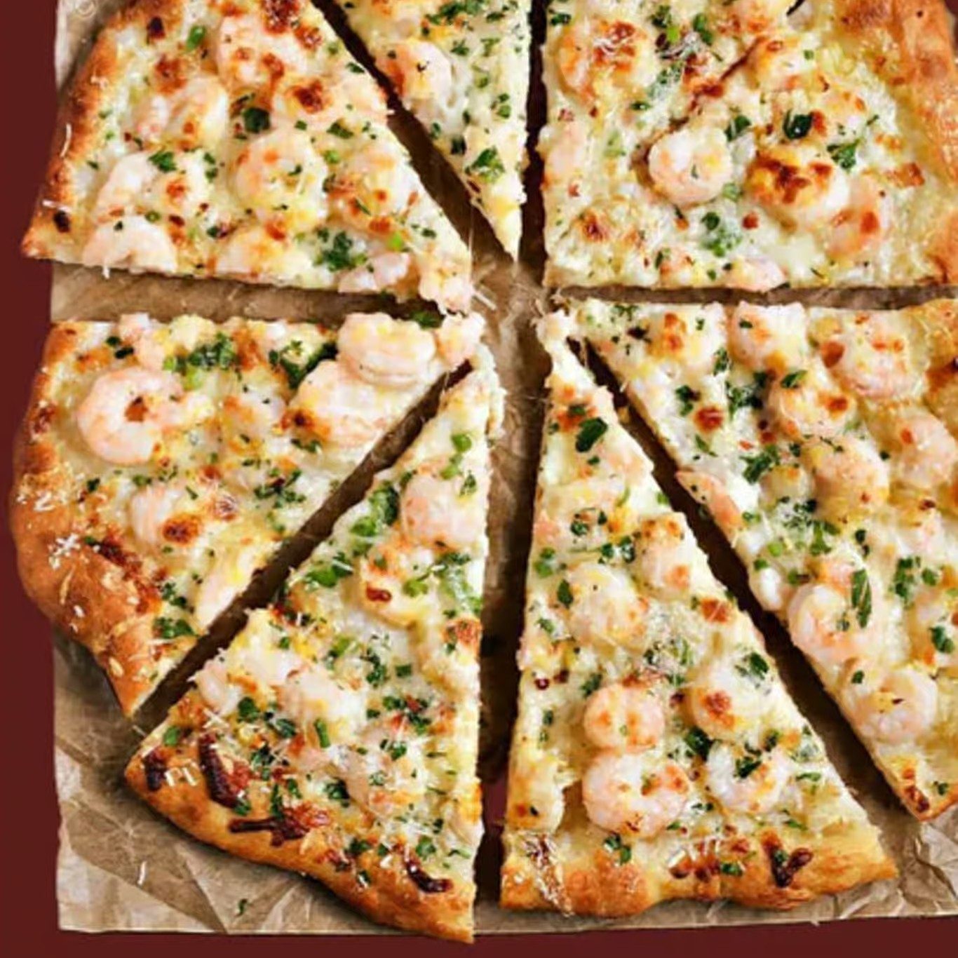 Shrimp Scampi Pizza.